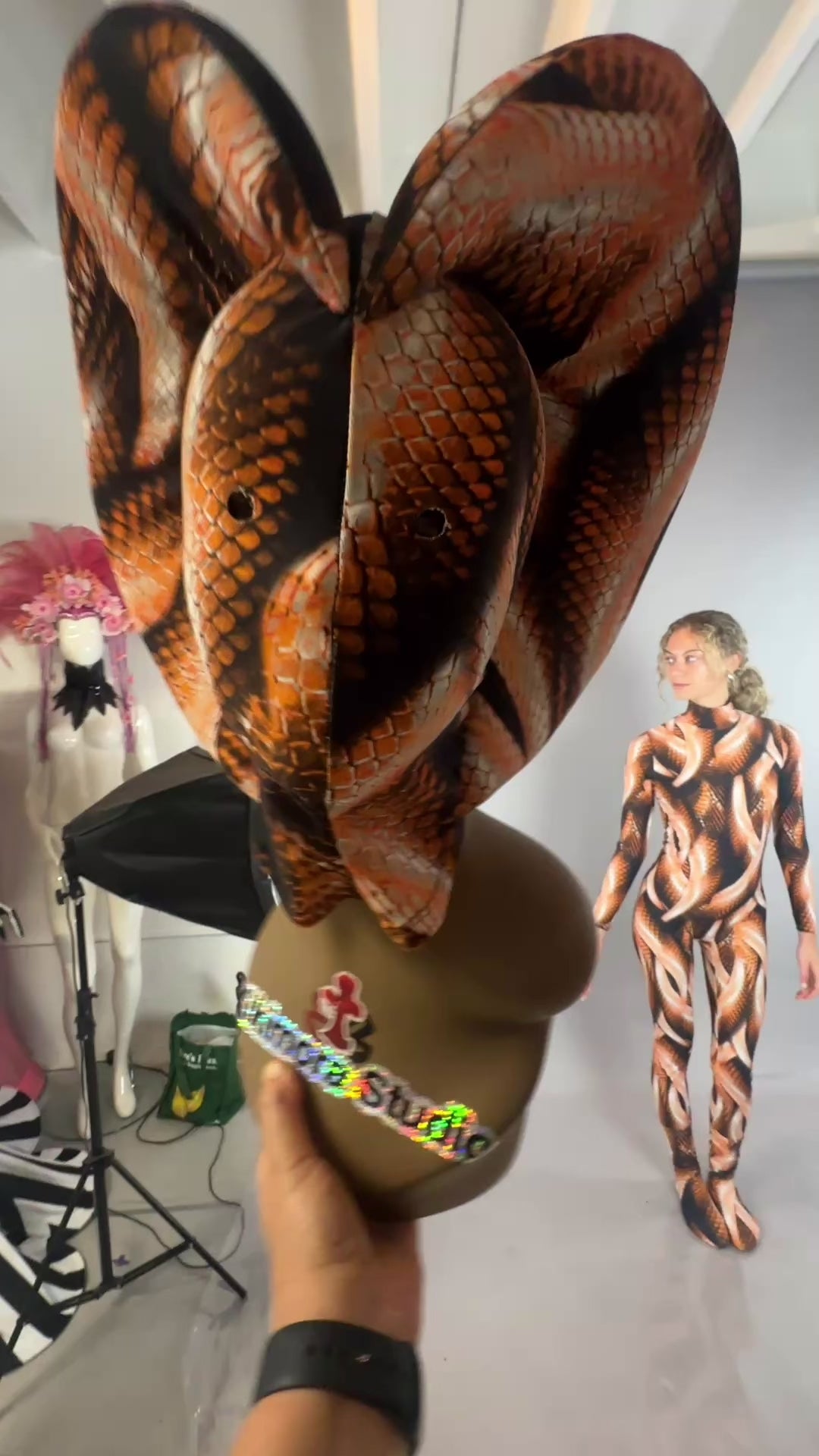 Brown Cobra Costume, Snake Print Catsuit, Serpent Cosplay, Contortionist Outfit, Dance Unitard, Snake mask Headdress,