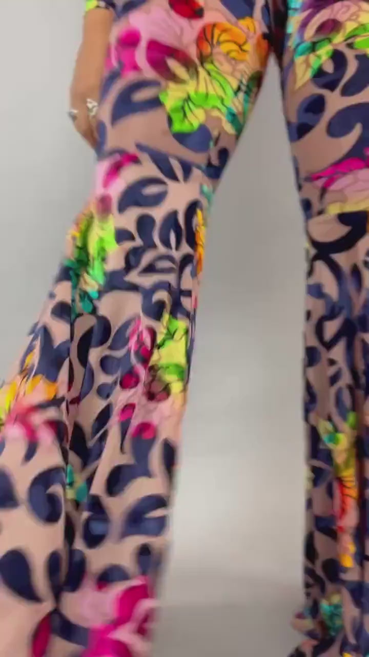 Baroque Floral Bell-Bottom Catsuit, Scoop Neck, Dramatic Flair