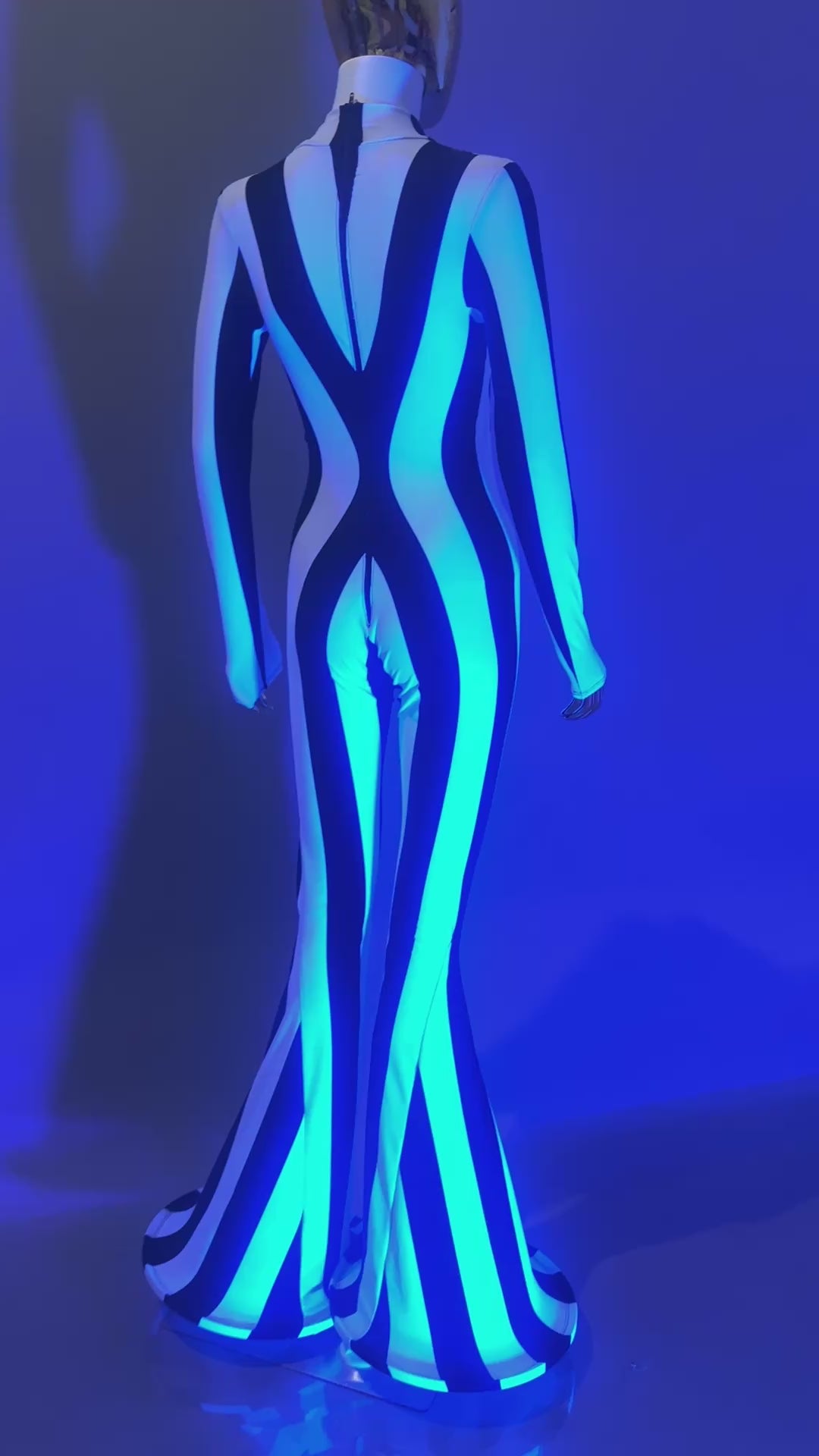 Black White Striped Jumpsuit, Bell Bottom Catsuit, Long Sleeve Bodysuit, Spandex Unitard, Festival Outfit, Rave Costume