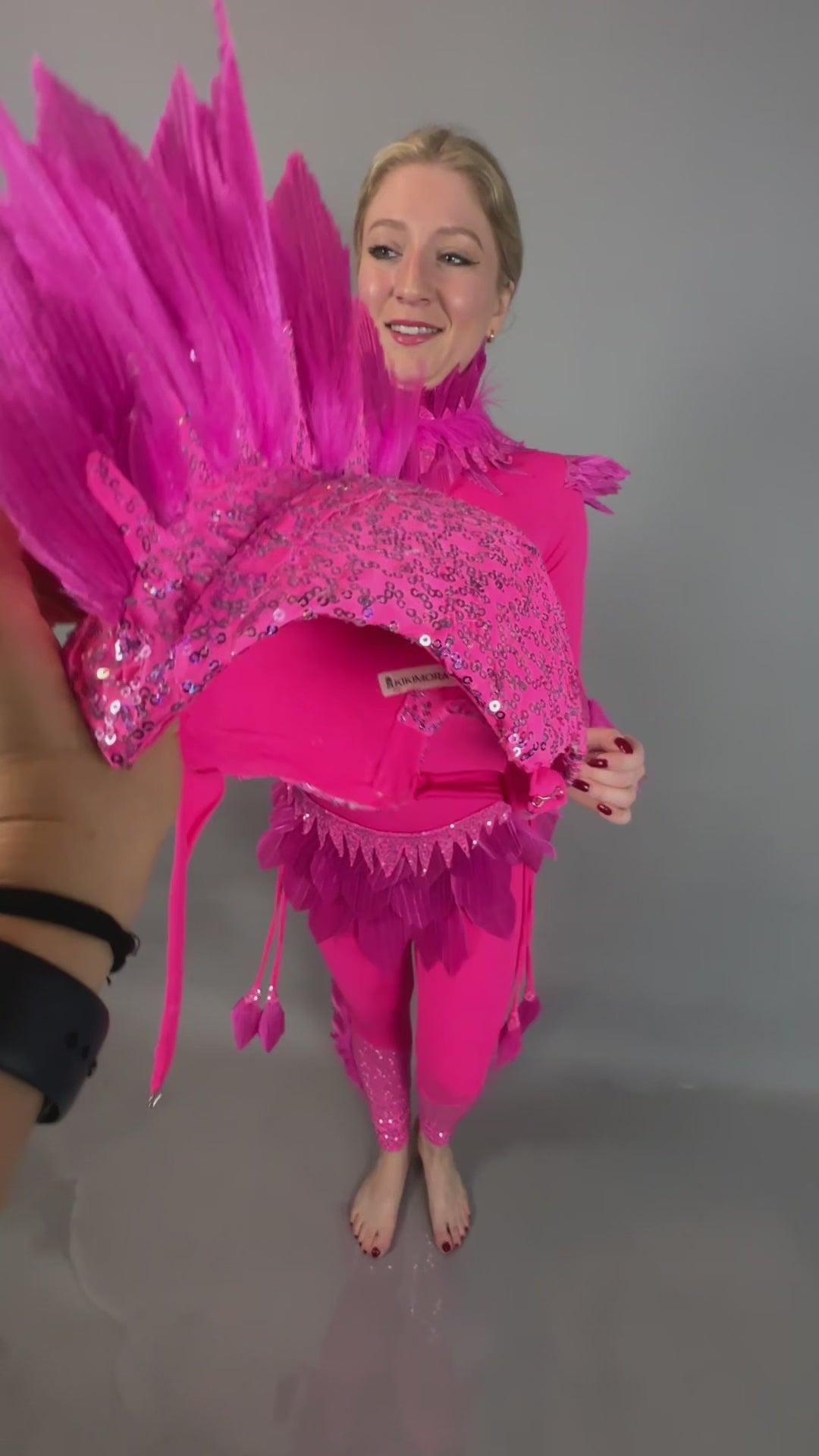 Pink bird full costume for aerial gymnastics, dancers and tv productions.