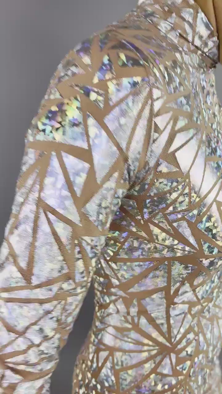 Beautiful Sheer Bodysuit, Exotic dance wear, see-trough catsuit, Trending Now, iridescent Costume. Festivals fadhion