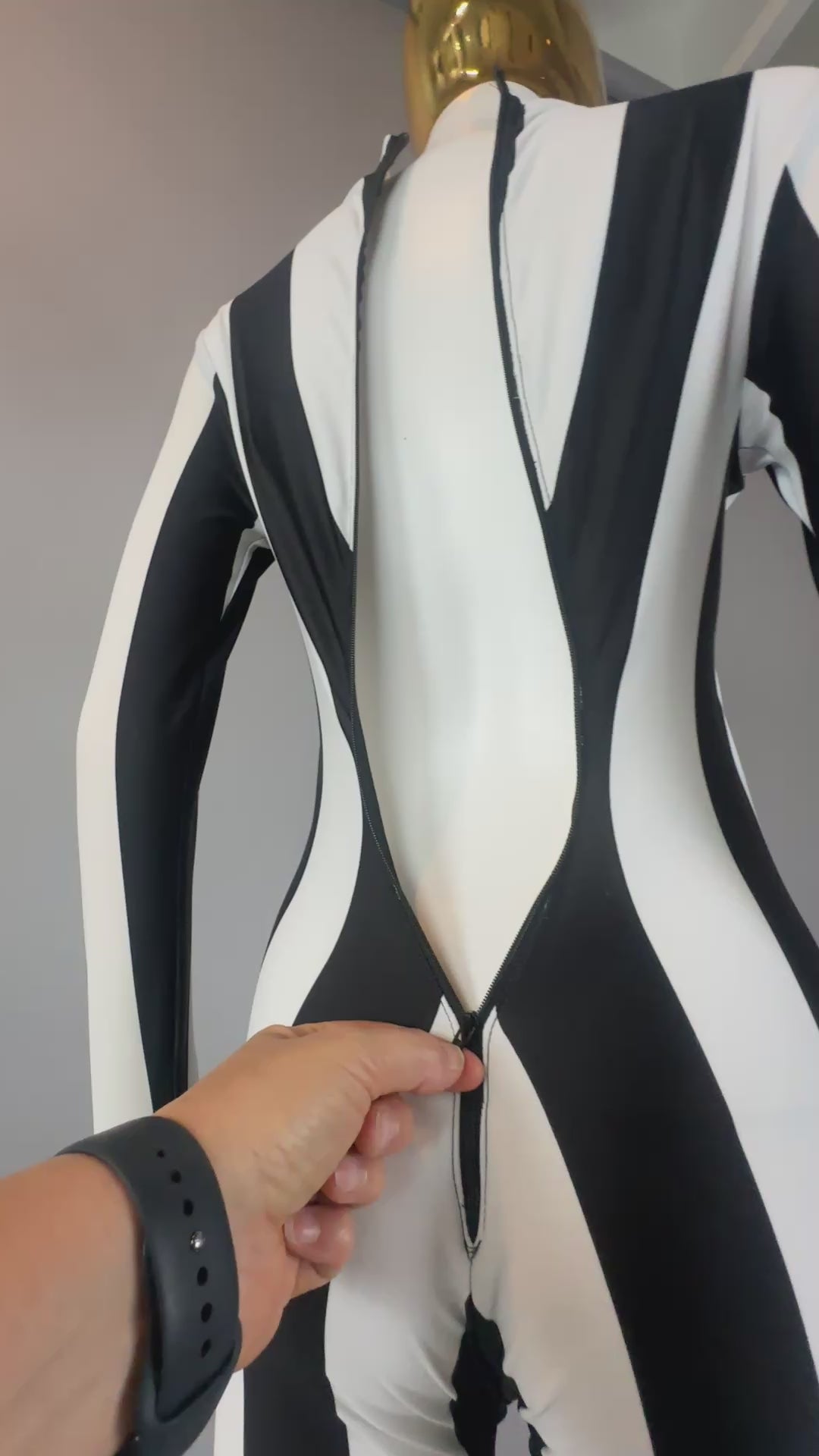 Black White Striped Jumpsuit, Bell Bottom Catsuit, Long Sleeve Bodysuit, Spandex Unitard, Festival Outfit, Rave Costume