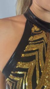 Show girl costume, Black Gold Sequins Leotard, Salsa dancer, bodysuit for woman, Exotic Dance wear, Bridal bodysuit.trending now