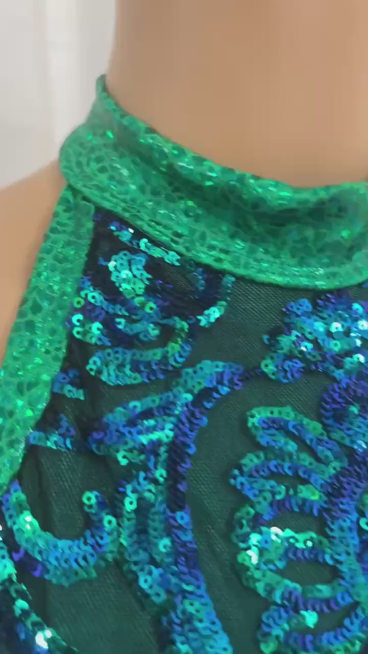 Exotic Dance wear, Green, Spandex leotard, dance costume, circus outfit, trending now.