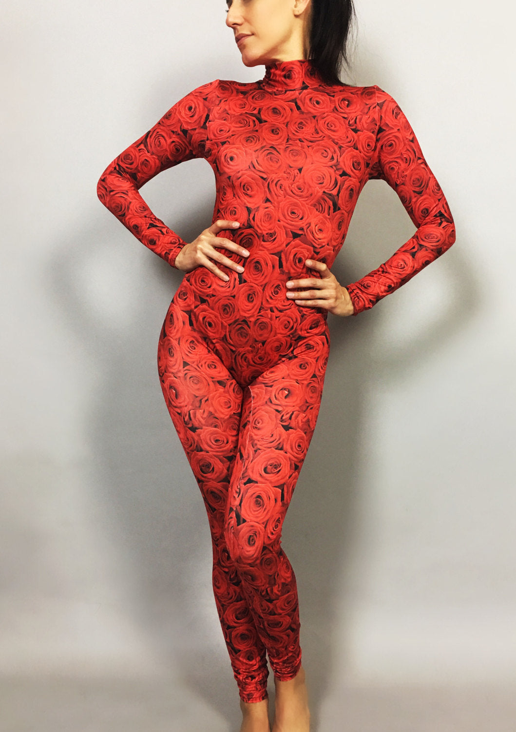 Catsuit for Women or Men, Aerialist Unitard, Yoga Outfit, Dancewear, Flower Print, Spandex Catsuit, Made by Measure