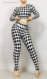 Harley Quinn costume  set, Comfortable activewear, glow, yoga wear, new trend ,exotic dance wear.