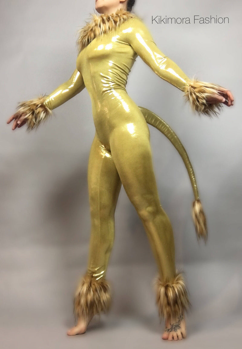 Golden Lion. Wizard of Oz Costume, exotic dance wear, spandex jumpsuit for woman or man.