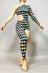 Harlequin costume, contortion leotard, spandex jumpsuit , bodysuit for woman or man.exotic dance wear