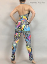 Colorful  Alien print catsuit, costume, onsie for gymnasts , dancers, yoga performers.
