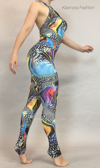 Exotic Dancewear, Beautiful Bodysuit Costume, Open Back Catsuit, Rave Bodysuit, Trending Now