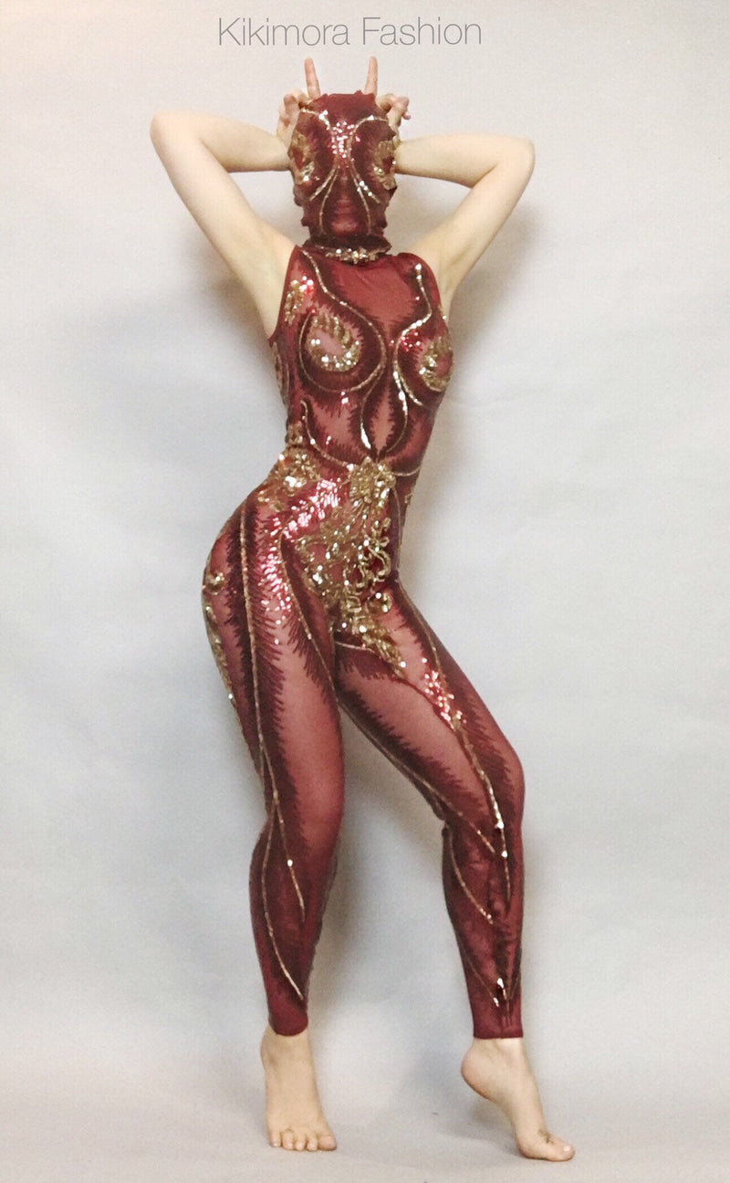 Sequins Catsuit With Mask, Show Girl Costume, Gymnastic Catsuit, Stage Costume, Trending Now