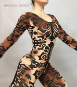 Crushed Velvet jumpsuit, catsuit for woman, Exotic dance wear, Beautiful costume for gymnastic circus performers.