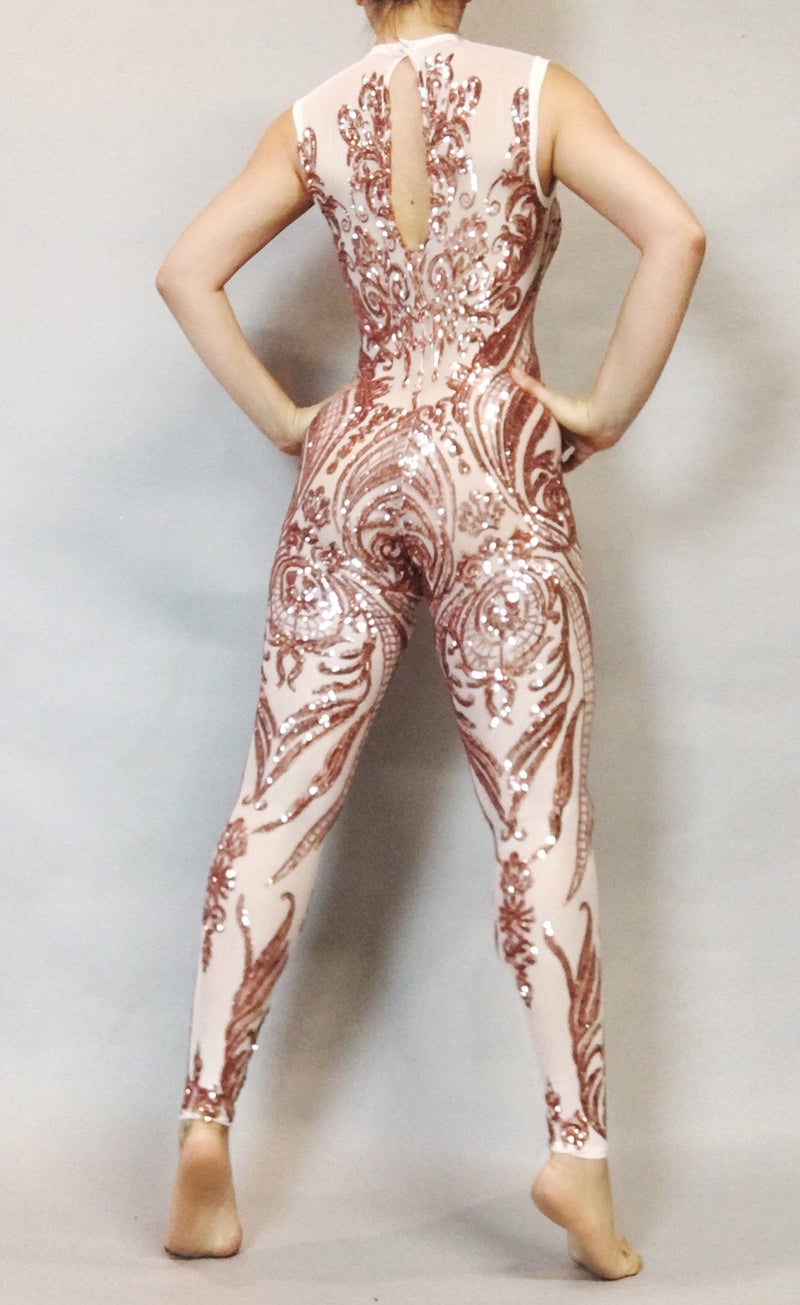 Beautiful sequins jumpsuit,Showgirl costume, wedding bodysuit for woman or man, sheer clothing, bellydance costume, bridal wear.