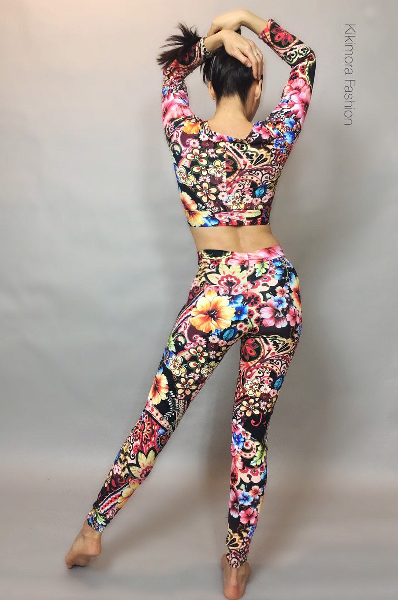 Groovy Flowers Yoga Leggings Women, 70s Retro Floral High Waisted Pant –  Starcove Fashion