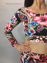Spring Flower print. Leggings  for woman, Cute crop top , Activewear, sports closing, Dance wear, Yoga Outfit. Made in USA