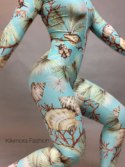 Under the Sea Outfit, Beautiful Seashell Bodysuit for Women, Activewear, Wetsuit, Mermaid Costume, New Trend Made in USA
