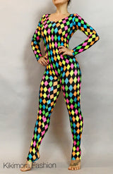 Diamond clown- catsuit bodysuit , glow costume for gymnastics , dance and curcus performers.