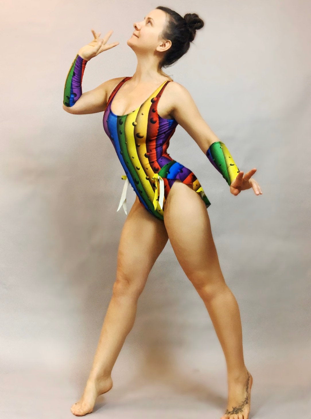 Rainbow Bodysuit for Women, Pole Dancewear, Lyrical Dance Costume, Aerialist Gift, Pride Parade