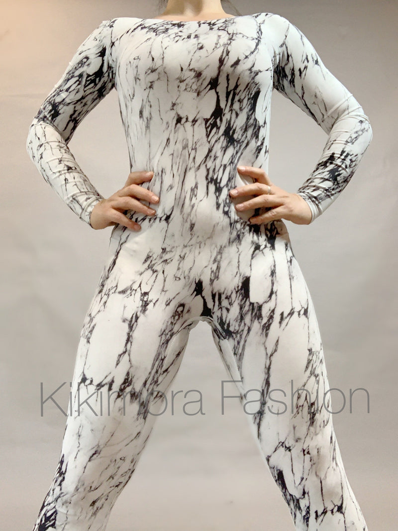 Catsuit for woman or man, Beautiful White Marble zentai fashion, Contortion bodysuit for woman or man.Custom leotard