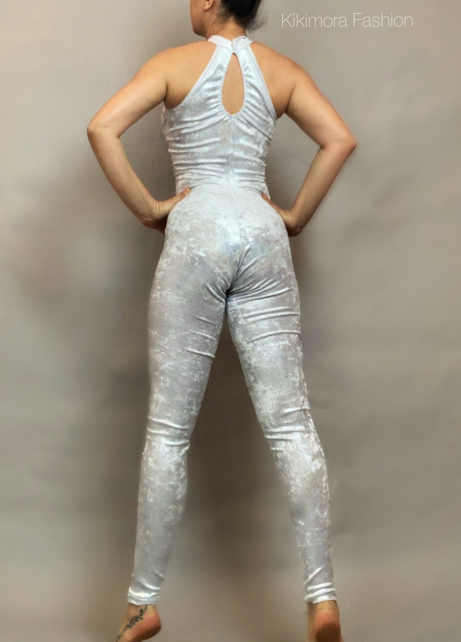 Pearl Velvet Catsuit - Sleeveless, Open Back, Snap Button, 4-Way Stretch Velvet (Custom Made for Circus Performance)