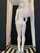 sequin bodysuit for woman, or man, show girl costume, Beautiful Wedding jumpsuit, Fashion royalty dress