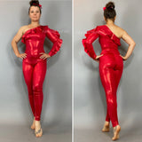 Costume for Dancers, Elegant Ruffle Catsuit, Gymnastic Unitard, Exotic Dance wear, Bodysuit for woman, Circus outfit.