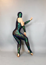 Catsuit with Accessories, Showgirl costume, Dance outfit, Face-cover Headpiece, Gymnastic Unitard, Trending now.