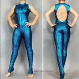 Mermaid elegant catsuit with open back , Spandex unitard, dance wear, Aerialist costume, Circus costume.
