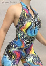 Colorful  Alien print catsuit, costume, onsie for gymnasts , dancers, yoga performers.