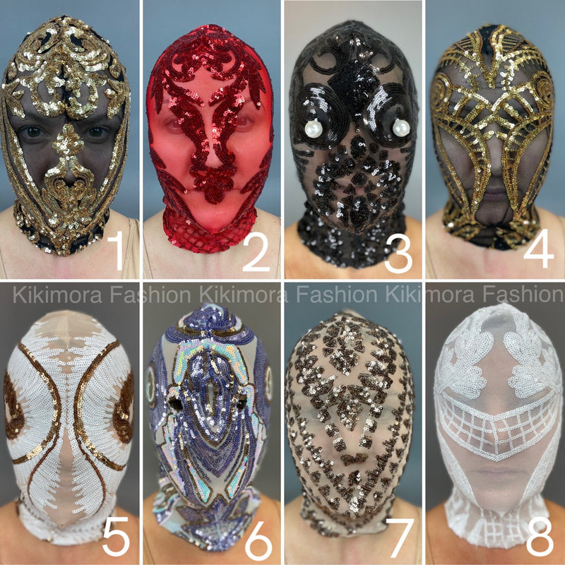 Festival Headpiece, Beautiful Sequin face mask, Fantasy creature, Futuristic Clothing, Sequin Face mask, Trending Now.
