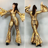 Disco jumpsuit. Custom Bell bottom Catsuit. Elegant Party jumpsuit. Made by measure.