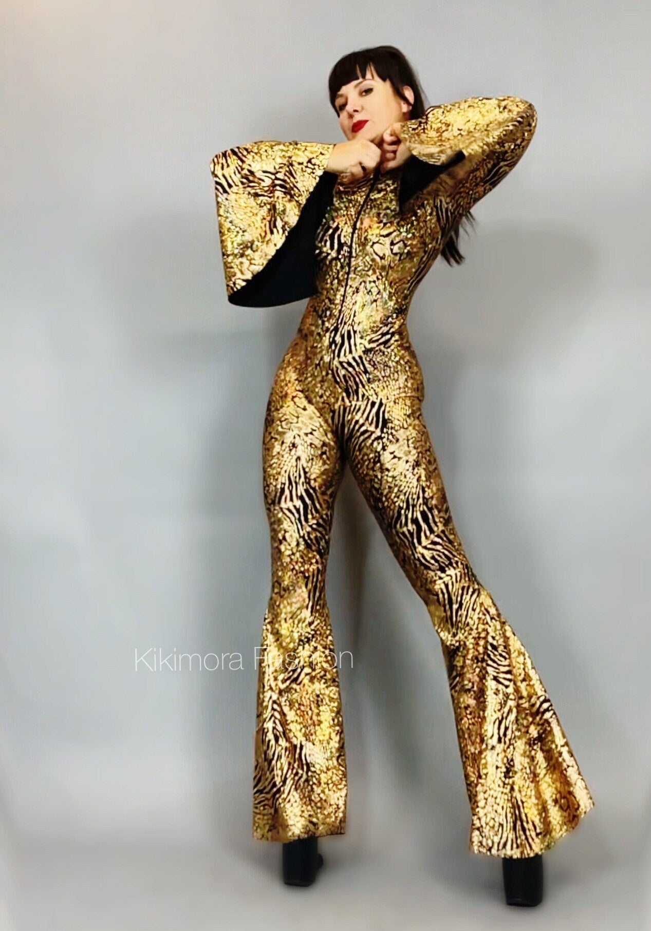 Disco Jumpsuit, Custom Bell Bottom Catsuit, Elegant Party Jumpsuit, Made by Measure