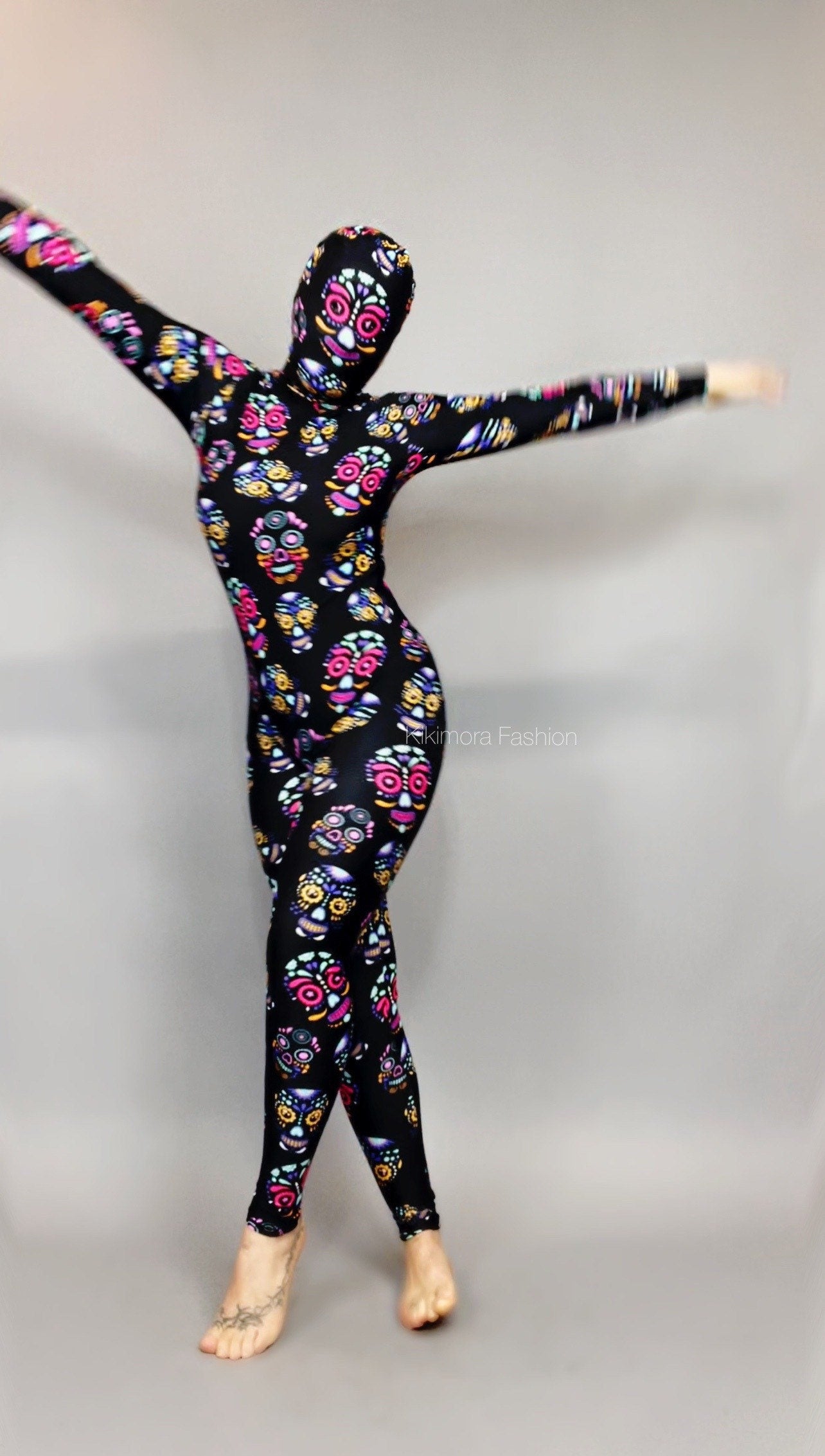 Sugar Skull Costume, Beautiful Catsuit, Halloween Outfit, Exotic Dancewear