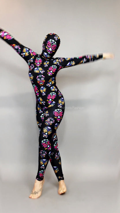 Sugar Skull Costume, Beautiful Catsuit, Halloween Outfit, Exotic Dancewear