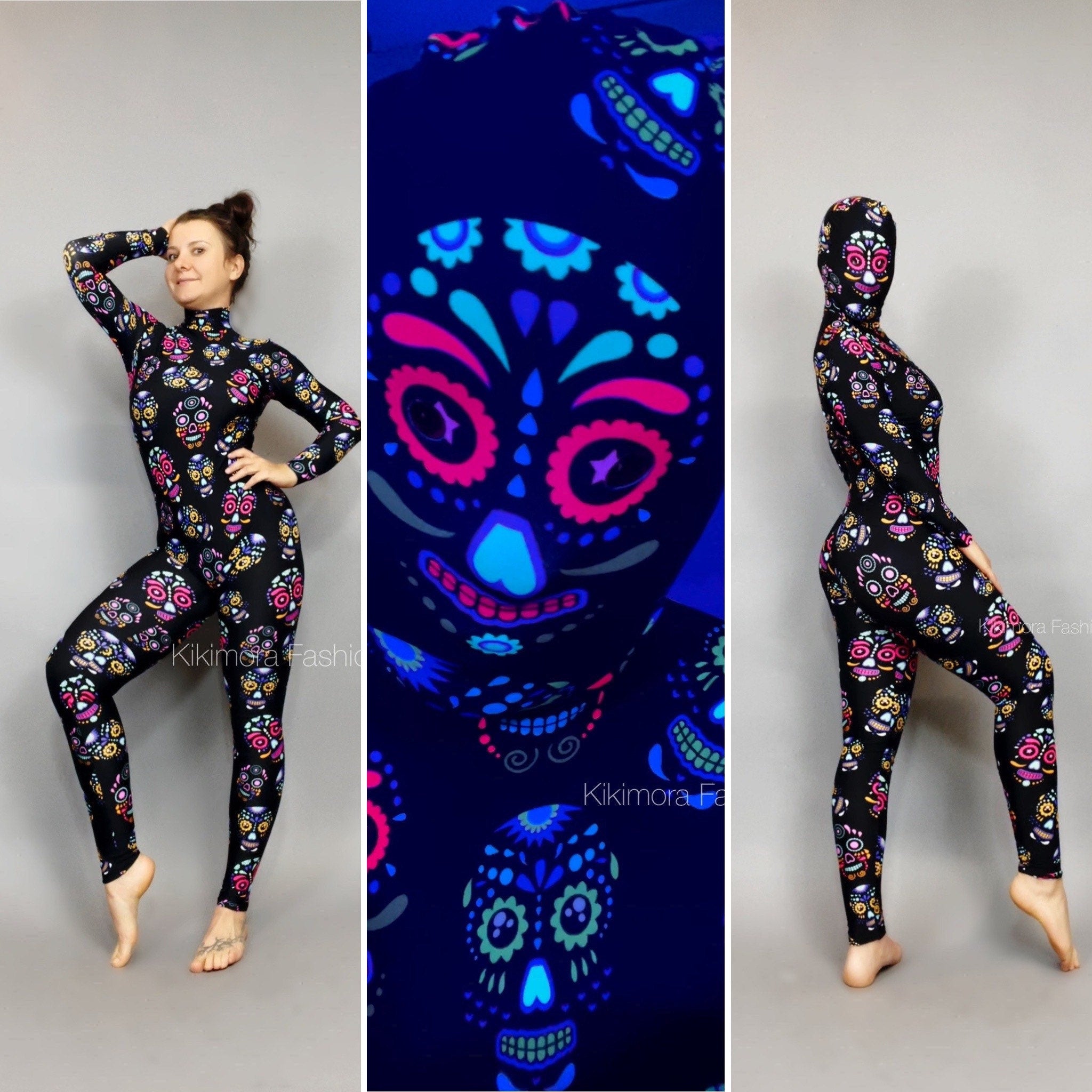 Sugar Skull Costume, Beautiful Catsuit, Halloween Outfit, Exotic Dancewear