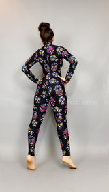 Sugar skull Costume, Beautiful catsuit, Halloween outfit, Exotic Dance wear.