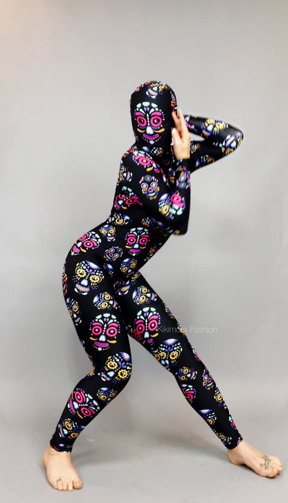 Sugar Skull Costume, Beautiful Catsuit, Halloween Outfit, Exotic Dancewear