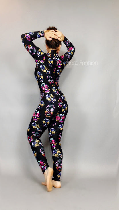 Sugar Skull Costume, Beautiful Catsuit, Halloween Outfit, Exotic Dancewear