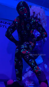 Sugar skull Costume, Beautiful catsuit, Halloween outfit, Exotic Dance wear.