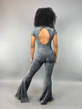 Sparkly Bellbottom Jumpsuit, party outfit, beautiful open back, trending now, Dance teacher gift. Lycra jumpsuit.