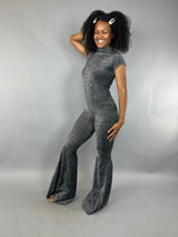 Sparkly Bellbottom Jumpsuit, party outfit, beautiful open back, trending now, Dance teacher gift. Lycra jumpsuit.
