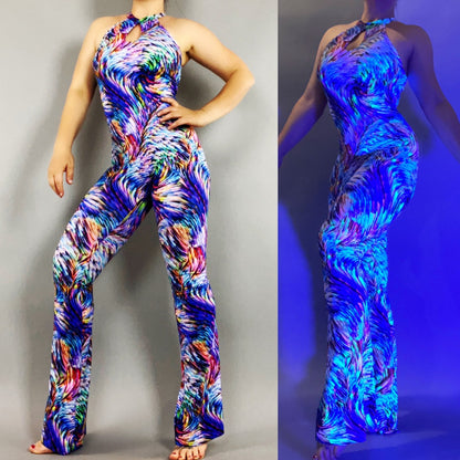 Festival Onesie, Elegant Jumpsuit With Open Back, Exotic Dancewear, Trending Now Rave Outfit