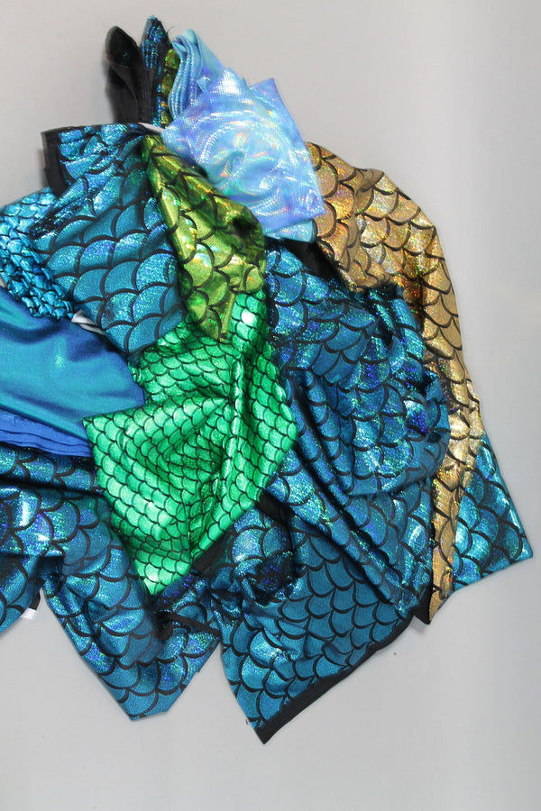 Mermaid Print Fabric, Beautiful Spandex Fabric Pieces, Lycra 4 way Stretch, Bathing Suit Material