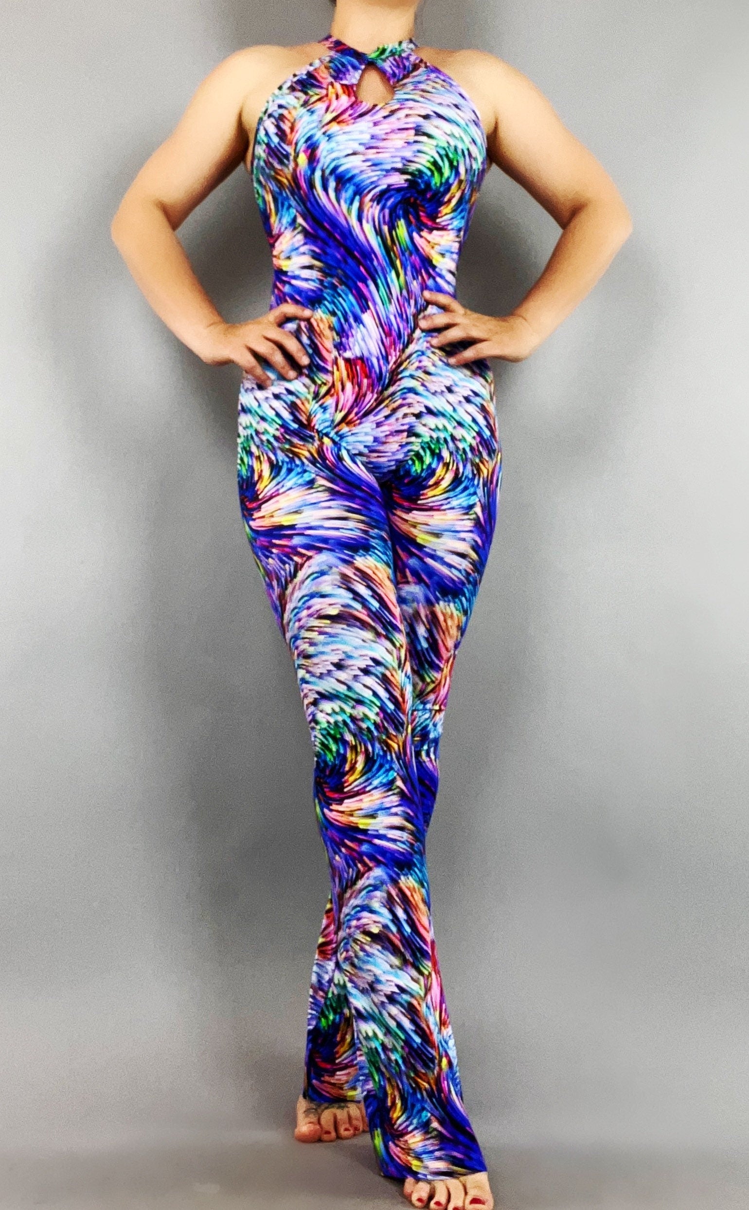 Festival Onesie, Elegant Jumpsuit With Open Back, Exotic Dancewear, Trending Now Rave Outfit