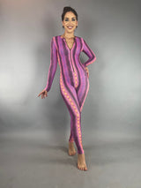 Pink Snake print jumpsuit, sun protective clothing,festival fashion, trending now. Gym wear.
