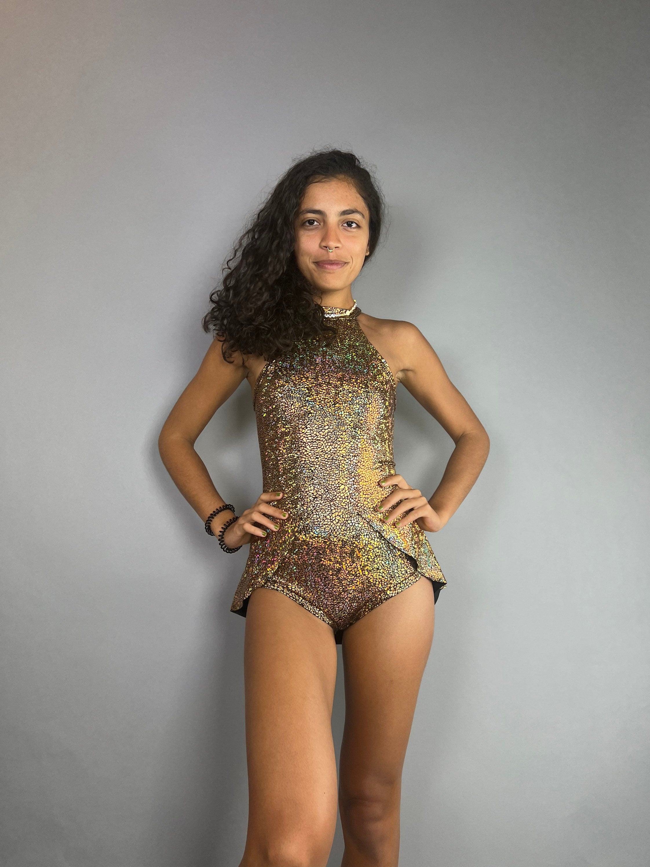 Gold Leotard With Skirt, Exotic Dancewear, Trending Now, Aerialist Gift, Dance Teacher Gift, Gymnastics Leotard, Fire Performer Costume