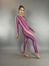 Pink Snake print jumpsuit, sun protective clothing,festival fashion, trending now. Gym wear.