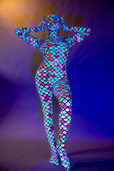 Costume for gymnast,Futuristic clothing, Coachella outfit, Exotic dance wear, trending now. Mermaid bodysuit.