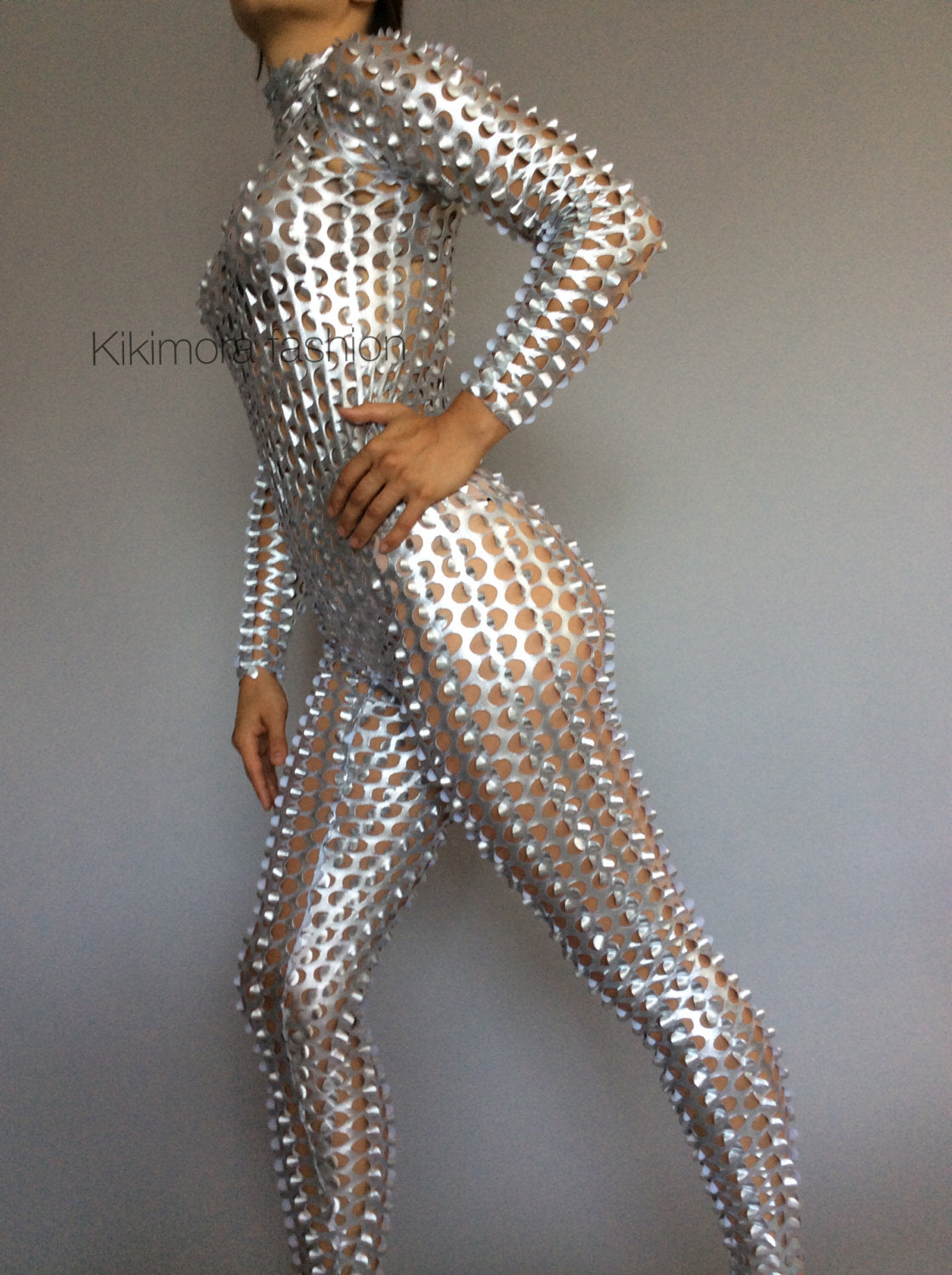 Silver Robot Costume, Bodysuit for Women or Men, Exotic Dancewear, Futuristic Clothing