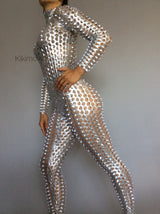 Silver robot costume, bodysuit for woman or man, exotic dance wear, futuristic clothing